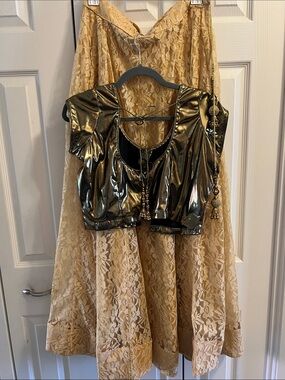 Golden skrit with Metallic Gold Crop Top with Tassel Tie
